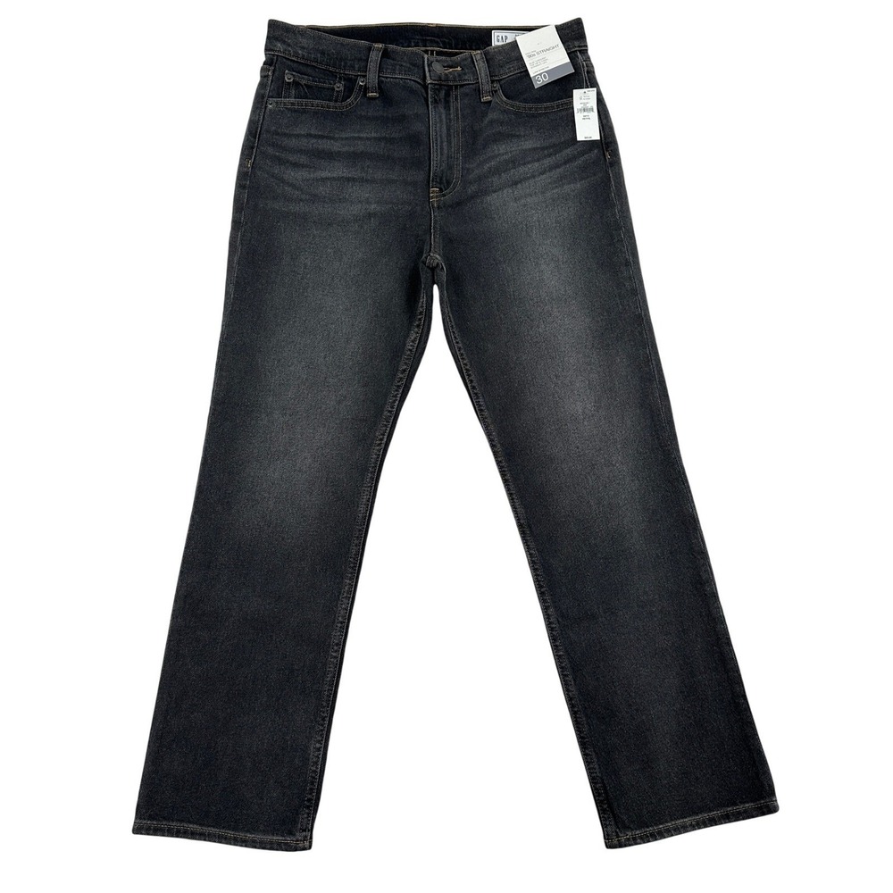 Gap 90s Straight High Rise Jeans Black Washed Denim Petite NEW Whiskered 30 10P